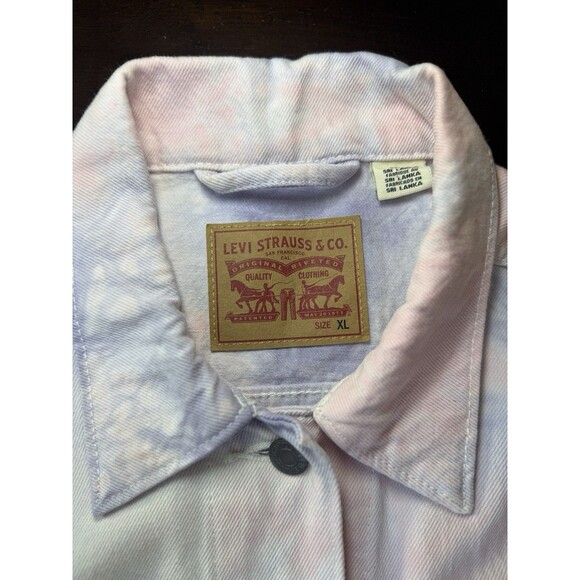 Levi's Denim Ex-Boyfriend Women Trucker Jacket Pink & Purple Tie Dye Size XL - Picture 3 of 9